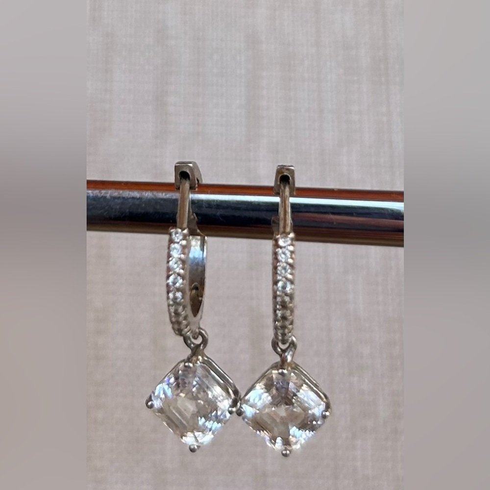 Silver Hoop Earrings with Cubic Zirconia Accents & Drops